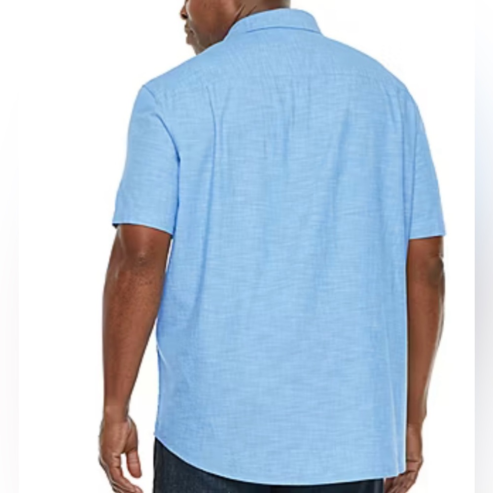 The Foundry Big & Tall Supply Co. Mens Chambray Short Sleeve Button Front Shirt - Picture 2 of 10